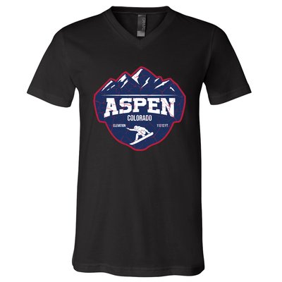 Ski At Aspen Colorado Grunge Style V-Neck T-Shirt