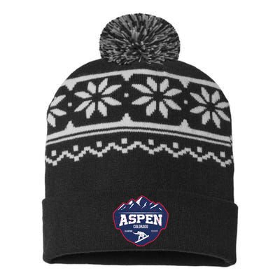 Ski At Aspen Colorado Grunge Style USA-Made Snowflake Beanie