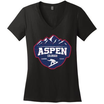 Ski At Aspen Colorado Grunge Style Women's V-Neck T-Shirt