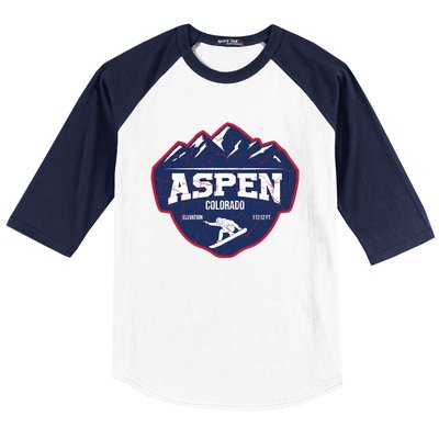 Ski At Aspen Colorado Grunge Style Baseball Sleeve Shirt