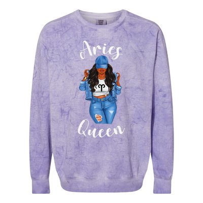 Streetwise Aries Black Queen Afro Wo Zodiac Birthday Colorblast Crewneck Sweatshirt