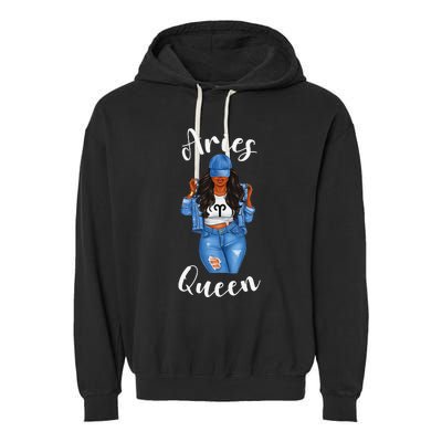 Streetwise Aries Black Queen Afro Wo Zodiac Birthday Garment-Dyed Fleece Hoodie