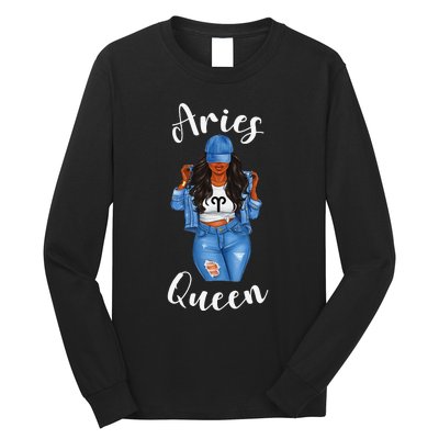 Streetwise Aries Black Queen Afro Wo Zodiac Birthday Long Sleeve Shirt