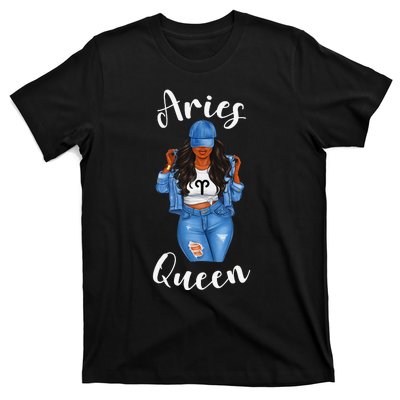 Streetwise Aries Black Queen Afro Wo Zodiac Birthday T-Shirt