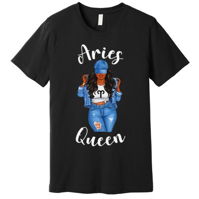 Streetwise Aries Black Queen Afro Wo Zodiac Birthday Premium T-Shirt