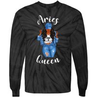 Streetwise Aries Black Queen Afro Wo Zodiac Birthday Tie-Dye Long Sleeve Shirt