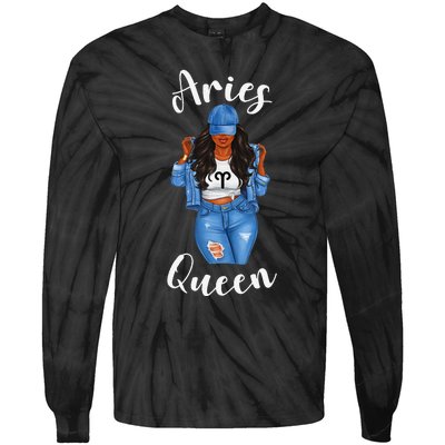 Streetwise Aries Black Queen Afro Wo Zodiac Birthday Tie-Dye Long Sleeve Shirt