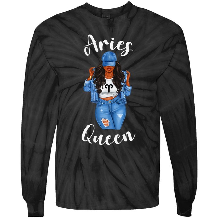 Streetwise Aries Black Queen Afro Wo Zodiac Birthday Tie-Dye Long Sleeve Shirt