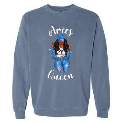 Streetwise Aries Black Queen Afro Wo Zodiac Birthday Garment-Dyed Sweatshirt