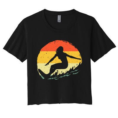 Surf Art Beach Surfer Hawaiian Wave Surfing Women's Crop Top Tee