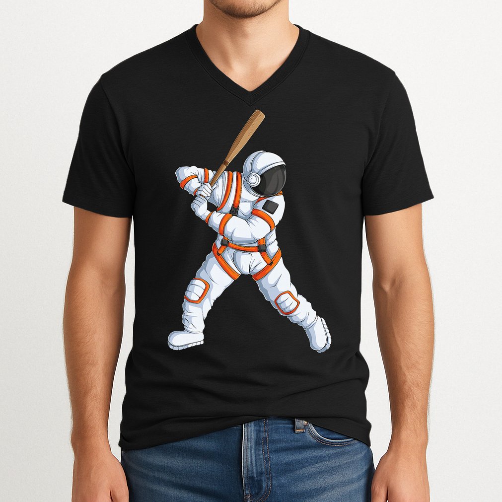 Space Astronaut Baseball Funny Baseball Player V-Neck T-Shirt