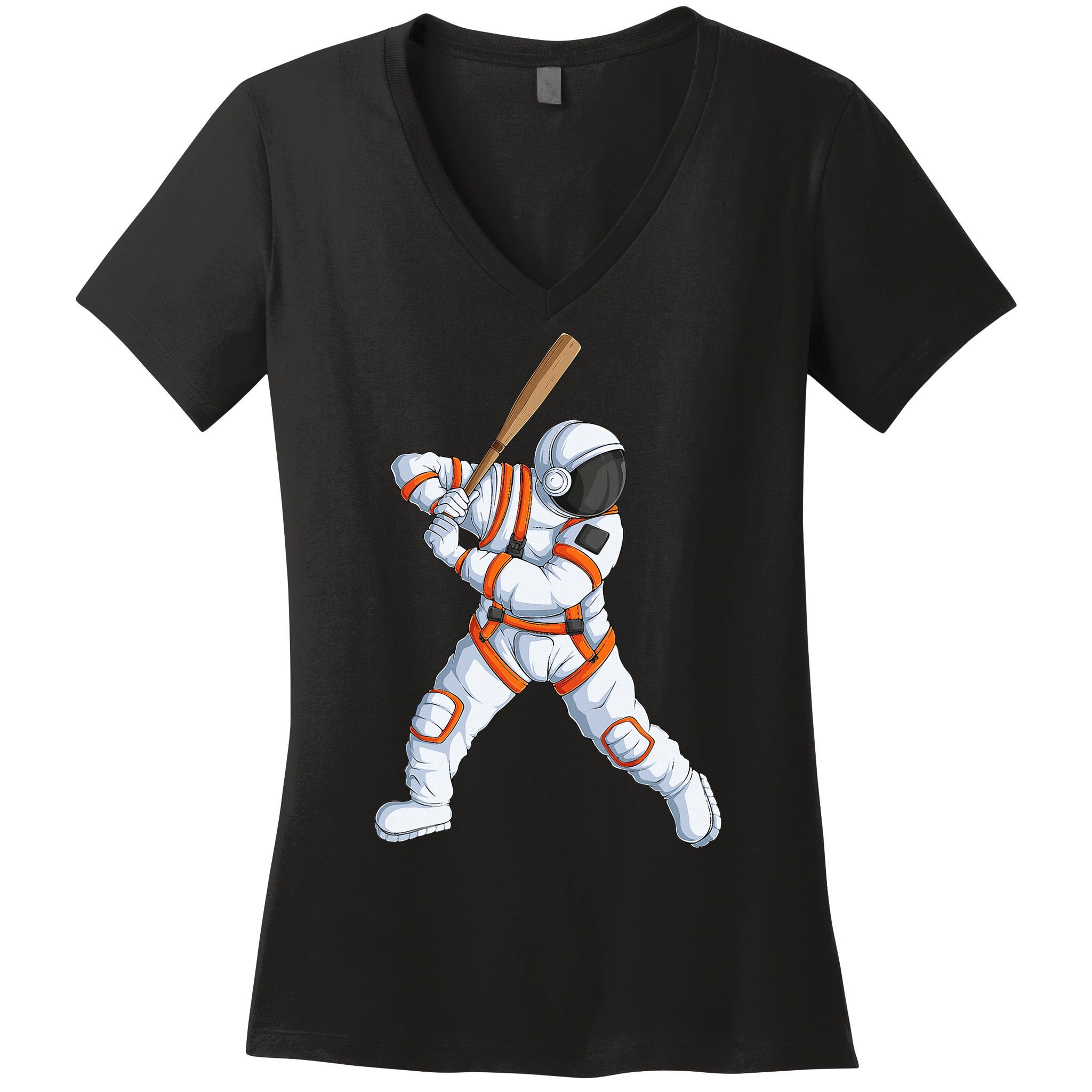 Space Astronaut Baseball Funny Baseball Player Women's V-Neck T-Shirt