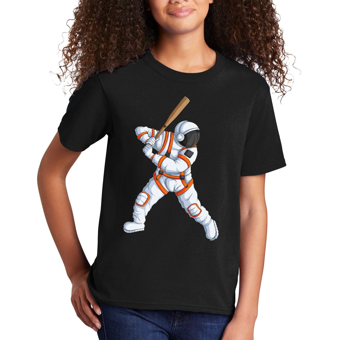 Space Astronaut Baseball Funny Baseball Player Kids T-Shirt