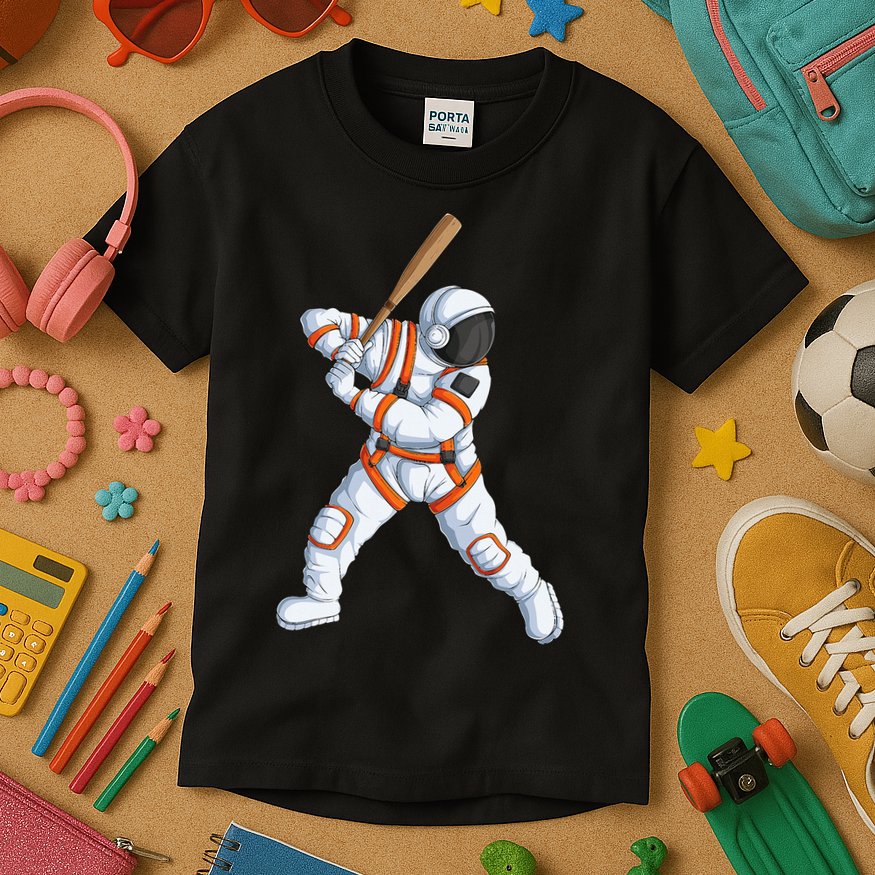 Space Astronaut Baseball Funny Baseball Player Kids T-Shirt