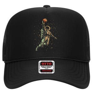 Space Astronaut Basketball Player Funny planet High Crown Mesh Back Trucker Hat