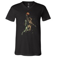 Space Astronaut Basketball Player Funny planet V-Neck T-Shirt