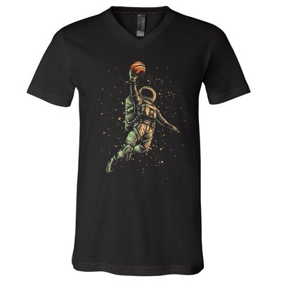 Space Astronaut Basketball Player Funny planet V-Neck T-Shirt