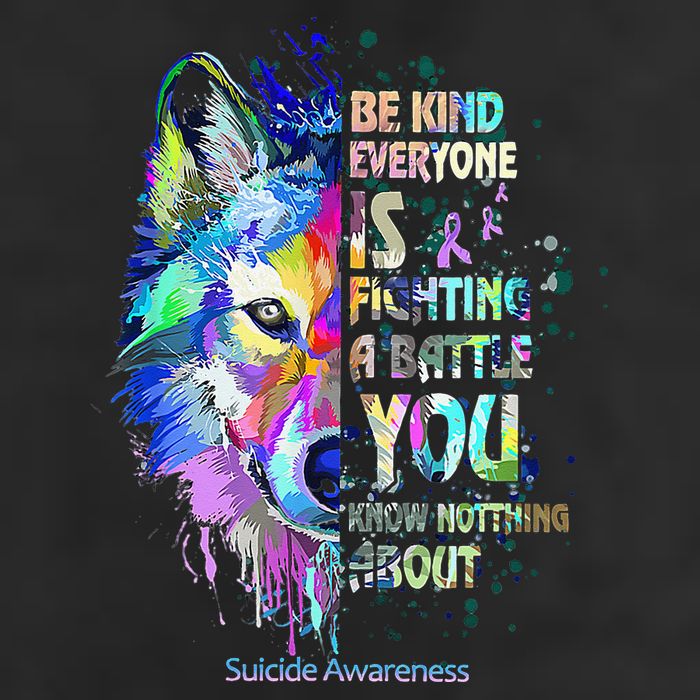 Suicide Awareness Be Kind Everyone Is Fighting A Battle Wolf 7 Panel Mesh Trucker Snapback Hat