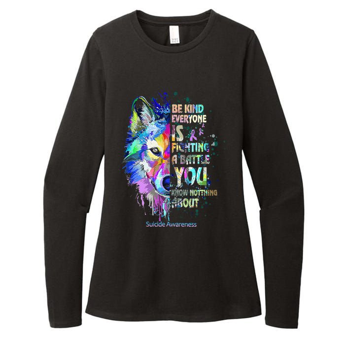 Suicide Awareness Be Kind Everyone Is Fighting A Battle Wolf Womens CVC Long Sleeve Shirt