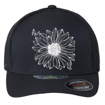 Sunflower And Butterflies Flowers Nature Boho Flexfit Unipanel Trucker Cap