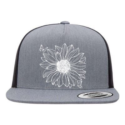 Sunflower And Butterflies Flowers Nature Boho Flat Bill Trucker Hat