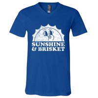 Sunshine And Brisket Retro Vintage Sun Beef Great Gift V-Neck T-Shirt