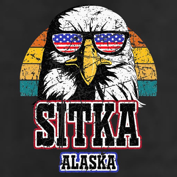 Sitka Alaska Bald Eagle Usa Flag 7 Panel Mesh Trucker Snapback Hat