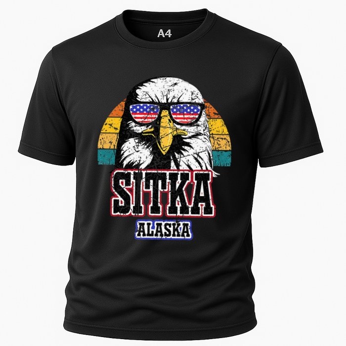 Sitka Alaska Bald Eagle Usa Flag Cooling Performance Crew T-Shirt