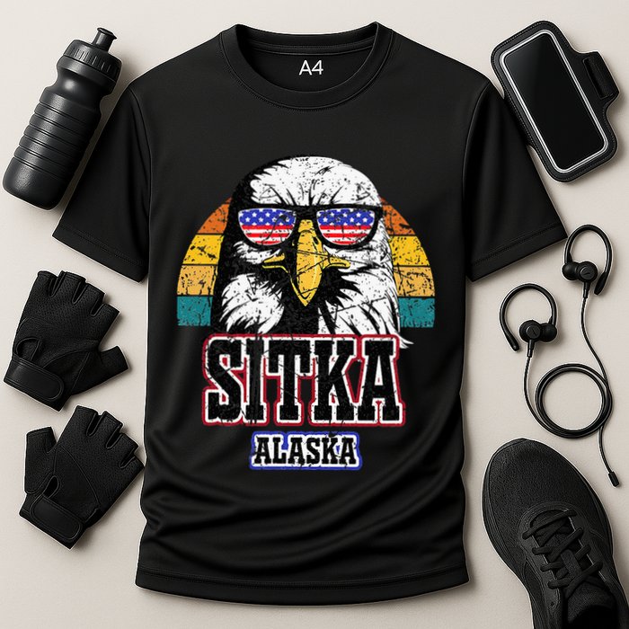 Sitka Alaska Bald Eagle Usa Flag Cooling Performance Crew T-Shirt
