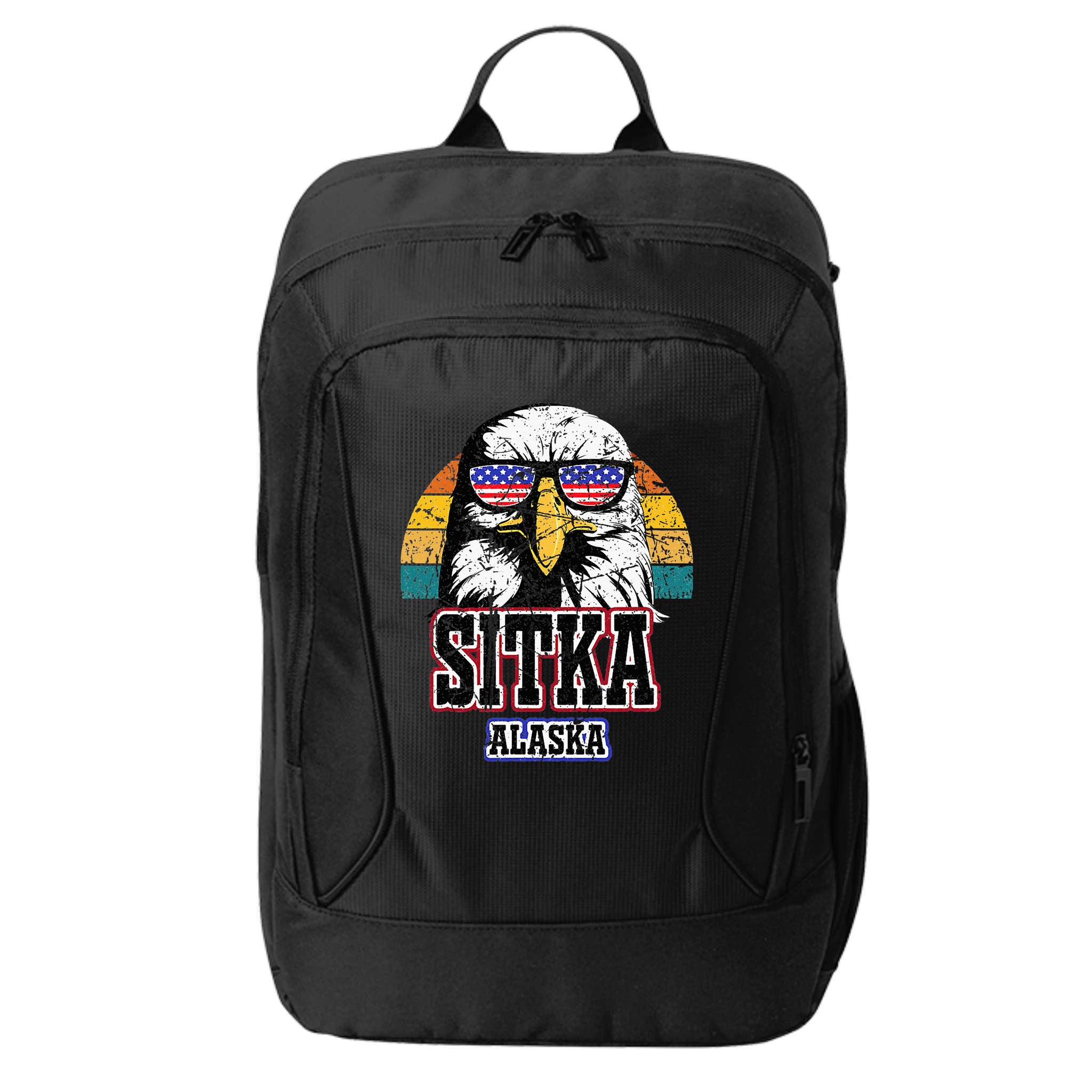 Sitka Alaska Bald Eagle Usa Flag City Backpack