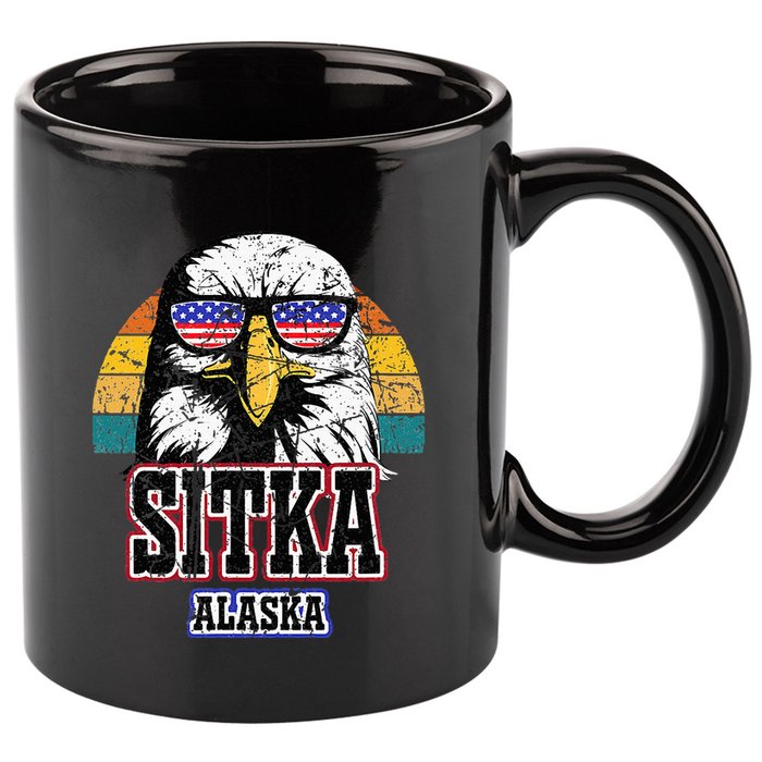Sitka Alaska Bald Eagle Usa Flag 11oz C Handle Ceramic Mug