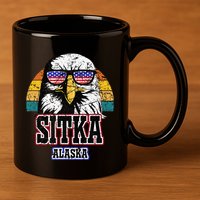 Sitka Alaska Bald Eagle Usa Flag 11oz C Handle Ceramic Mug