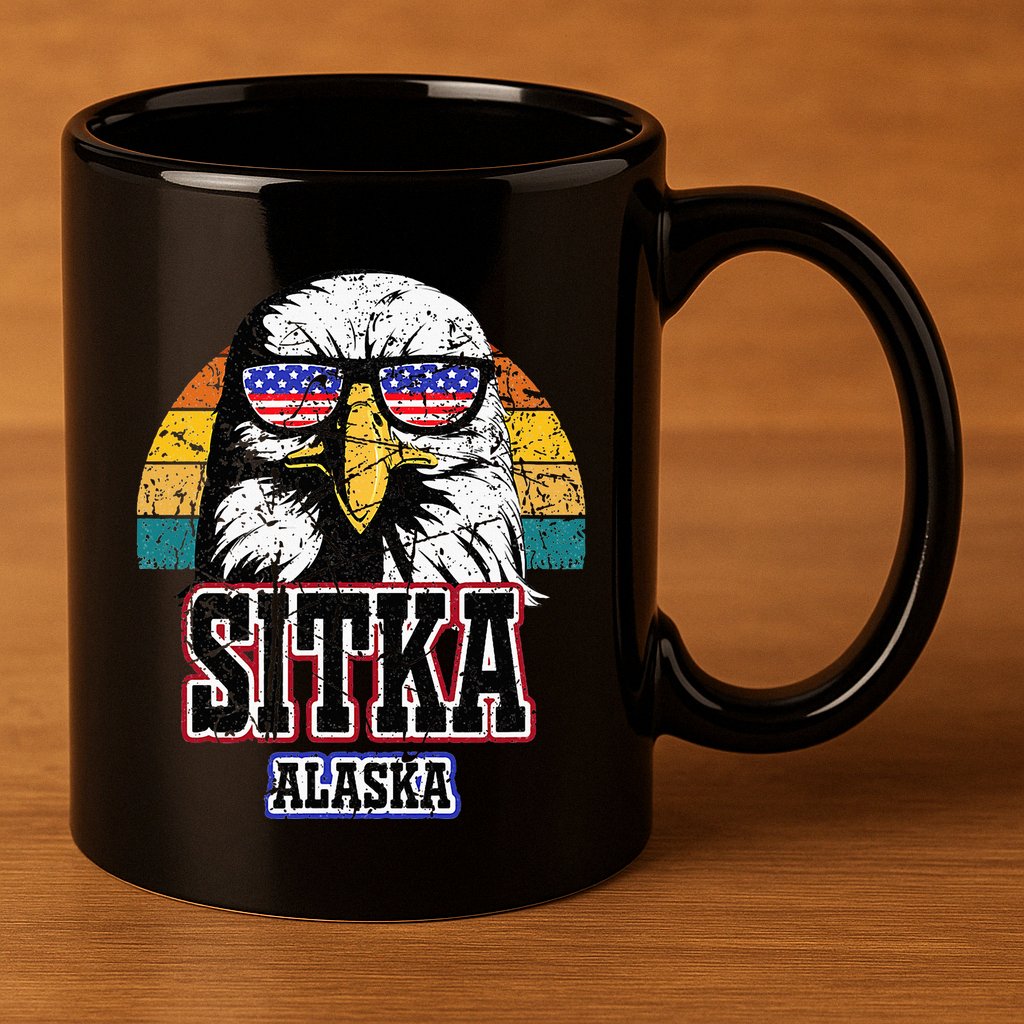 Sitka Alaska Bald Eagle Usa Flag 11oz C Handle Ceramic Mug