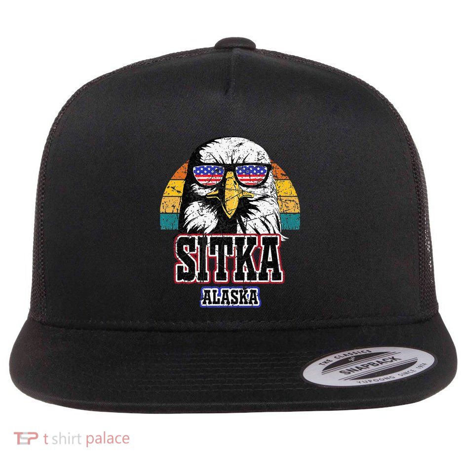 Sitka Alaska Bald Eagle Usa Flag Flatbill Hat