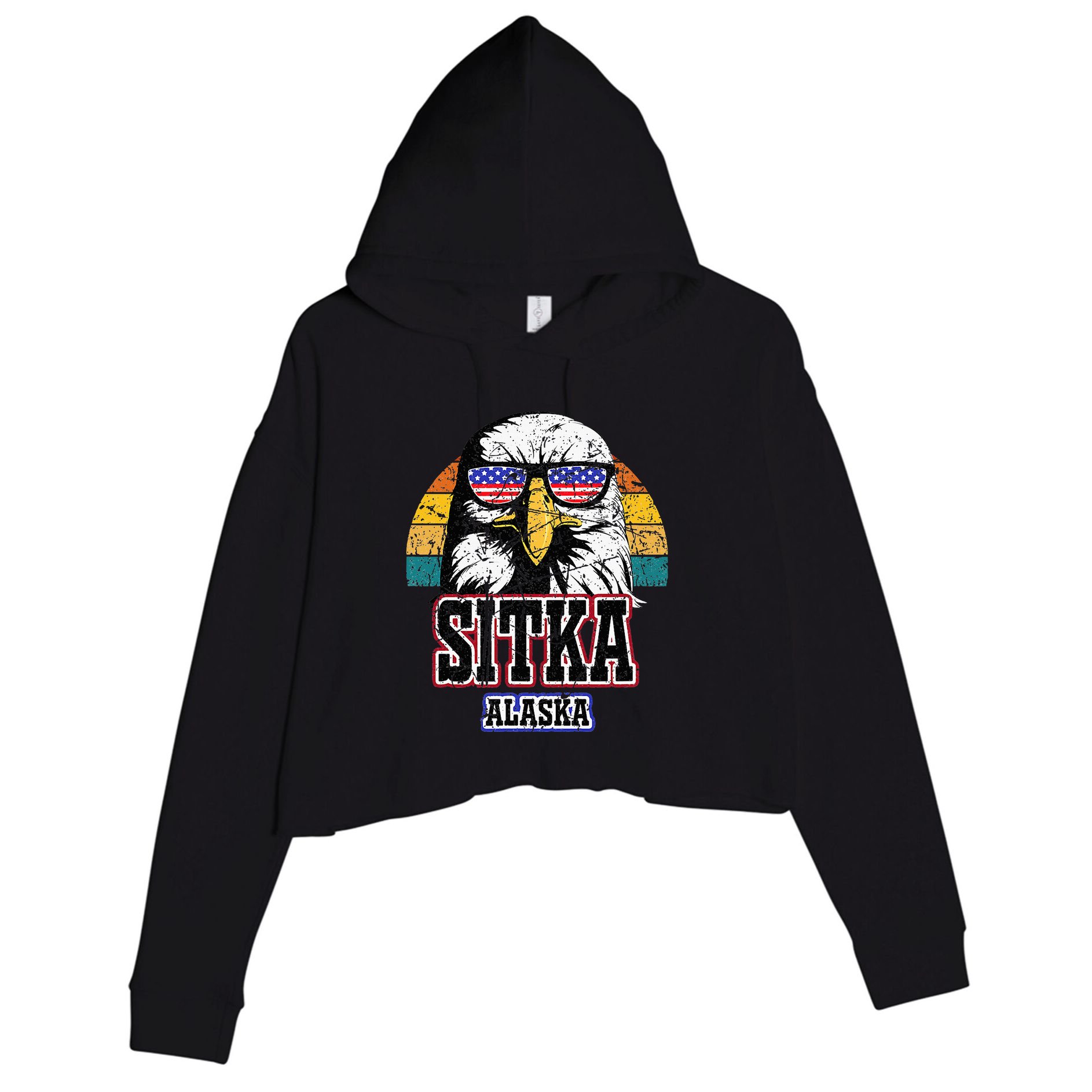 Sitka Alaska Bald Eagle Usa Flag Crop Fleece Hoodie