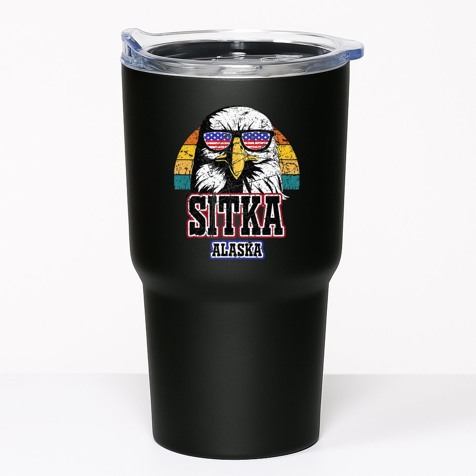 Sitka Alaska Bald Eagle Usa Flag Tumbler