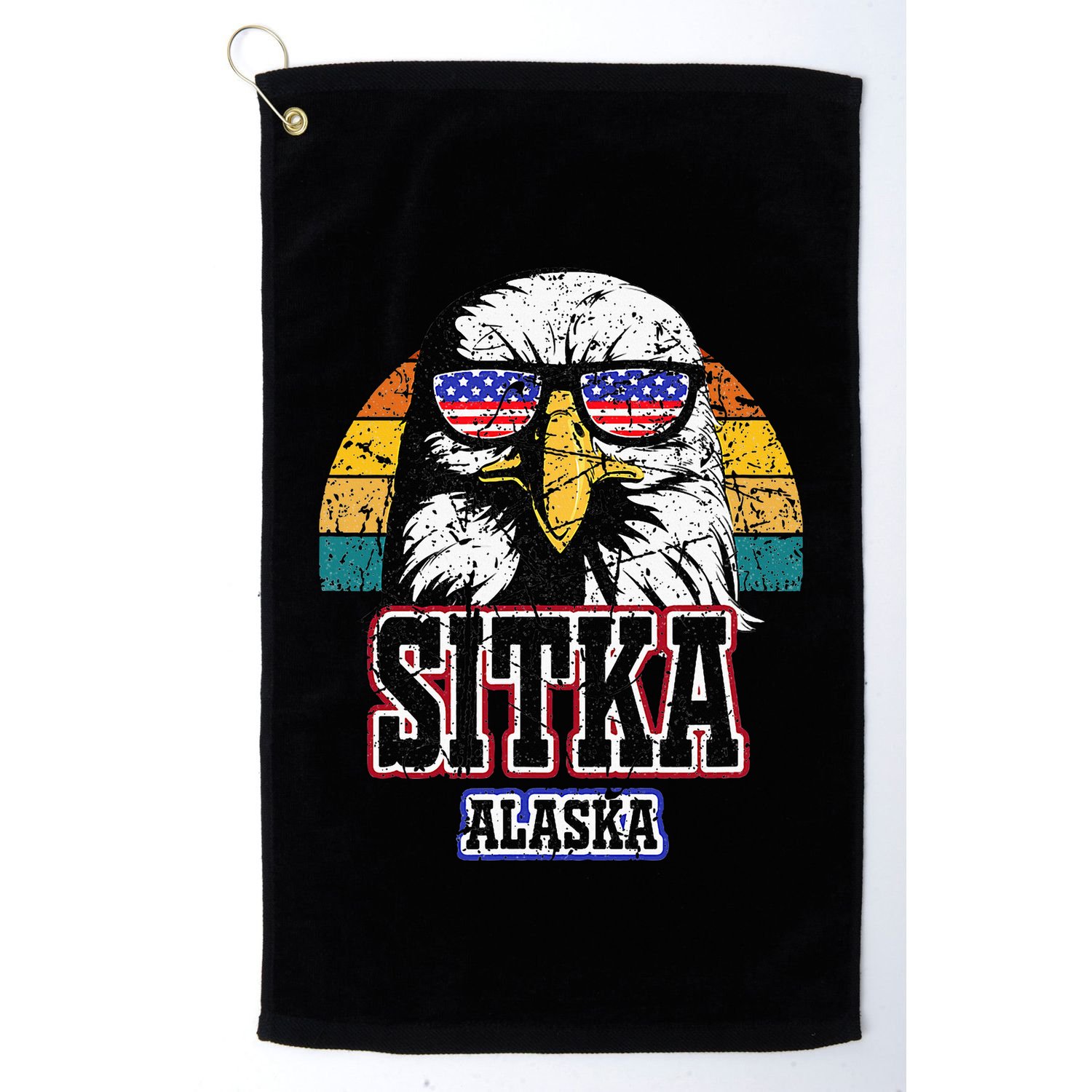 Sitka Alaska Bald Eagle Usa Flag Golf Towel