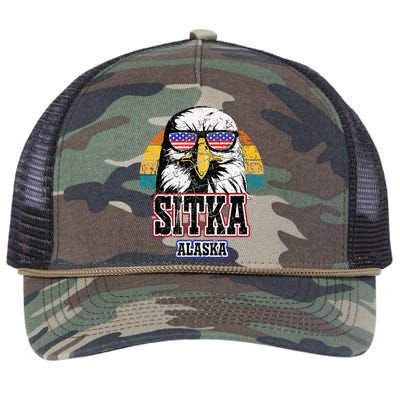 Sitka Alaska Bald Eagle Usa Flag Retro Rope Trucker Hat Cap