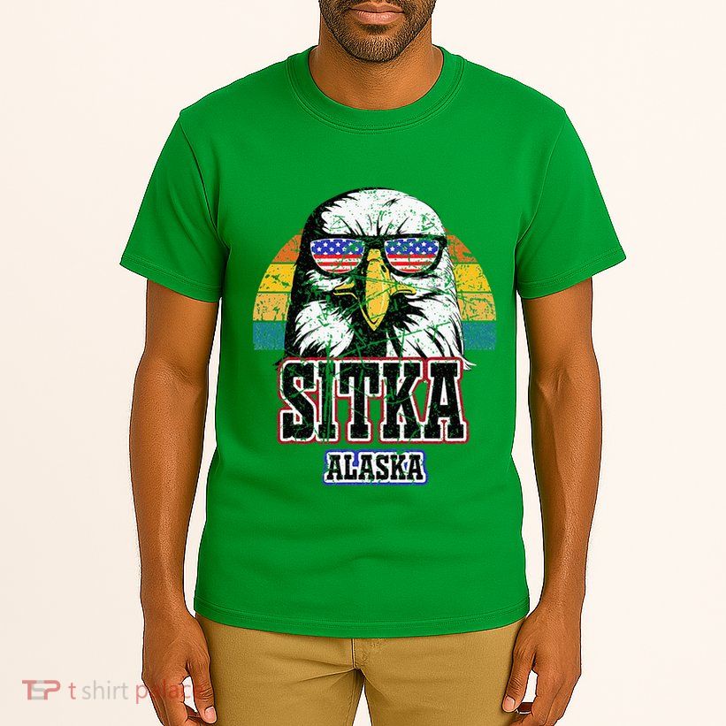 Sitka Alaska Bald Eagle Usa Flag Tall T-Shirt