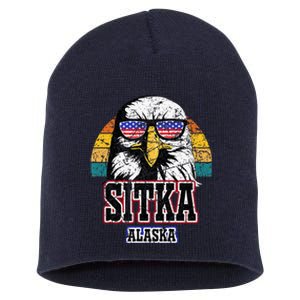 Sitka Alaska Bald Eagle Usa Flag Short Acrylic Beanie