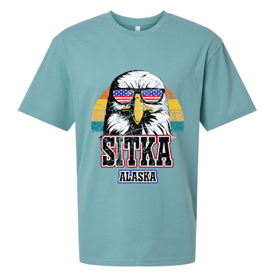 Sitka Alaska Bald Eagle Usa Flag Sueded Cloud Jersey T-Shirt