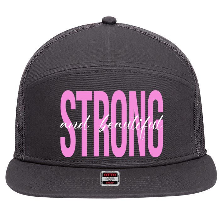 Strong And Beautiful Breast Cancer Awareness 7 Panel Mesh Trucker Snapback Hat