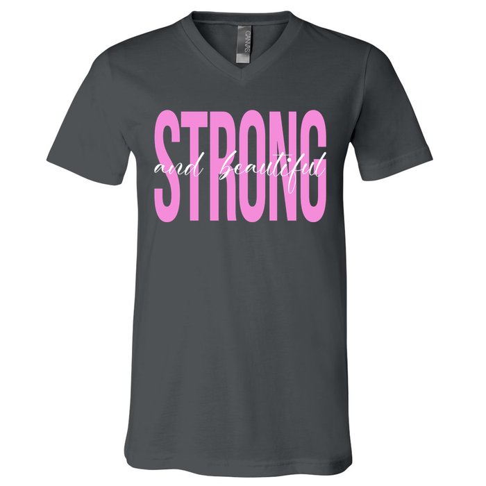 Strong And Beautiful Breast Cancer Awareness V-Neck T-Shirt