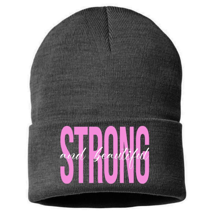 Strong And Beautiful Breast Cancer Awareness Sustainable Knit Beanie