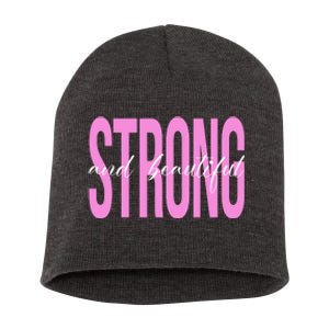 Strong And Beautiful Breast Cancer Awareness Short Acrylic Beanie