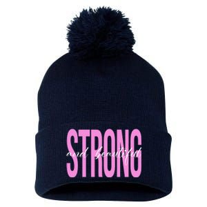 Strong And Beautiful Breast Cancer Awareness Pom Pom 12in Knit Beanie