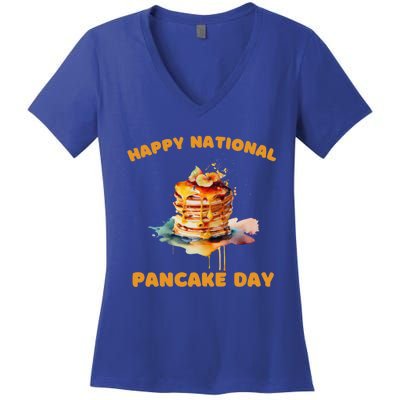 Syrup And Breakfast Happy National Pancake Day Meaningful Gift Women's V-Neck T-Shirt