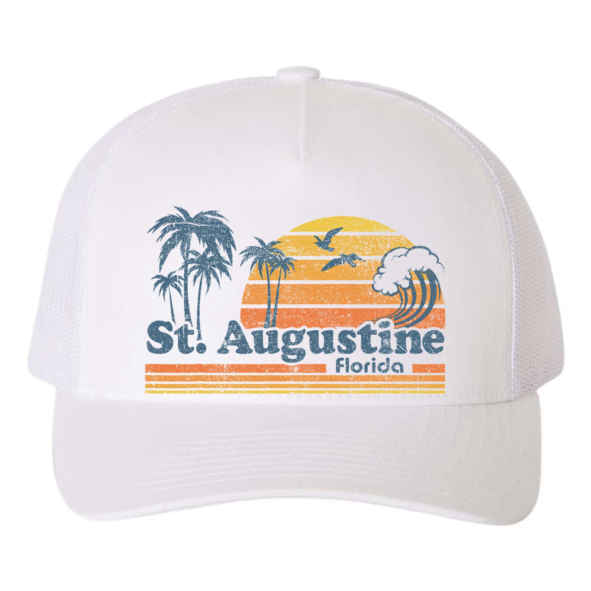 St Augustine Beach Florida Vintage Spring Break 70s Retro Yupoong Adult 5-Panel Trucker Hat