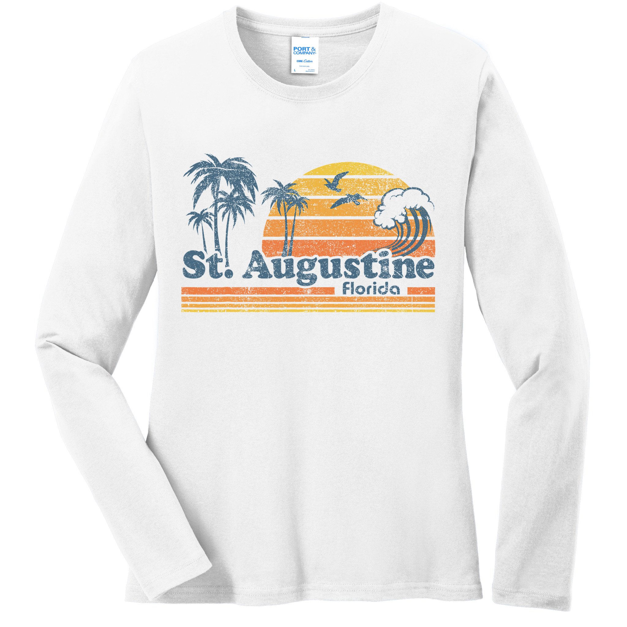 St Augustine Beach Florida Vintage Spring Break 70s Retro Ladies Long Sleeve Shirt