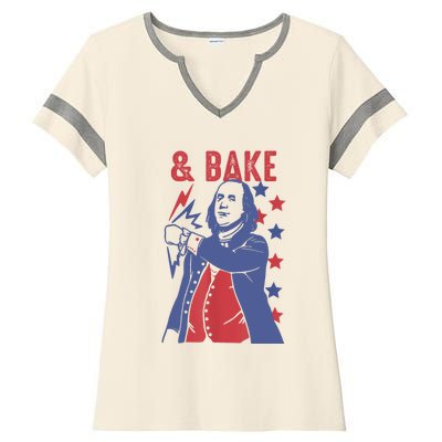 Shake And Bake Funny Couple Matching 4th Of July Bake Ladies Halftime Notch Neck Tee